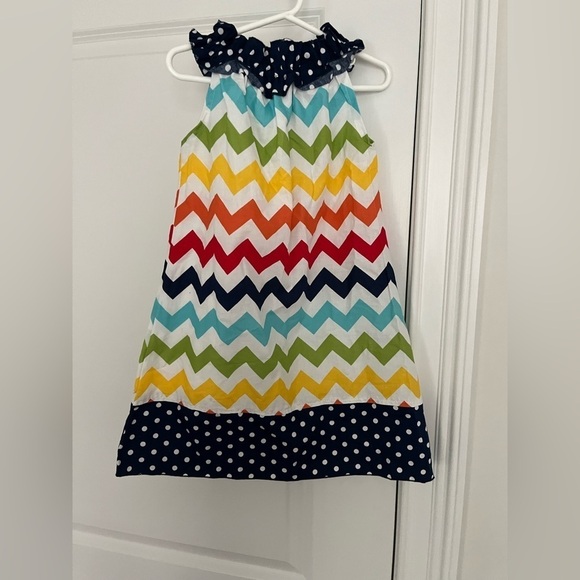Lolly Wolly Doodle Sleeveless Multicolored Striped Dress Sz. 4 Polka Dot Collar - Picture 1 of 7